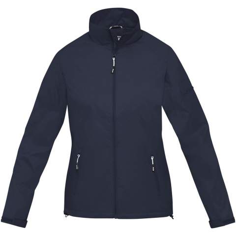 The Palo women's lightweight jacket – the ideal lightweight and stylish option for soft weather conditions. Made of 133 g/m² 320T nylon taslon twill fabric, it ensures durability and a lightweight feel. The lining is 210T polyester taffeta made of 60 g/m² polyester, providing a smooth and comfortable touch on the inside. With a waterproof rating of 2000 mm and a breathability rating of 2000 g/m², it ensures protection from light rain while maintaining breathability during activities. The jacket features ventilation holes with matte eyelets at the underarm, offering optimal air circulation and comfort. The adjustable drawstring with a cordlock in the bottom hem allows for a customisable fit. The Palo jacket is the ideal choice for both early spring or rainy fall days, suitable for any activity. This jacket is designed with a fitted shape for a feminine look.