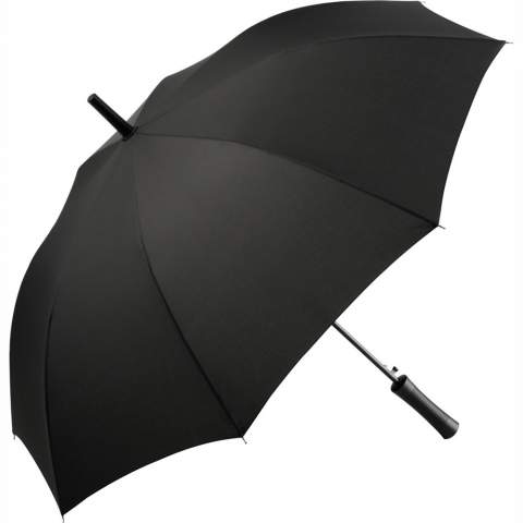 Attractively priced automatic regular umbrella with windproof features Convenient automatic function for quick opening, windproof features for higher flexibility and stability in windy conditions, flexible fibreglass ribs, straight dull black plastic handle with promotional labelling option, higher corrosion protection due to galvanized steel shaft
