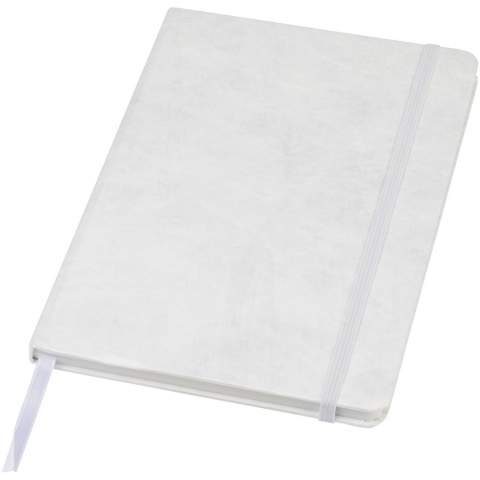 Scheurbestendig notitieboek in A5 formaat met binnenpagina's gemaakt van steen. Steenpapier is 100% boomvrij en het productieproces verbruikt minder energie in vergelijking met gerecycled of nieuw pulppapier. Het is waterbestendig, zodat gemorste vloeistoffen gemakkelijk kunnen worden afgeveegd. Met bijpassend kleurlint en elastische band en 60 vellen 120 g/m² gelijnd steenpapier. Verpakt in een kartonnen hoes.