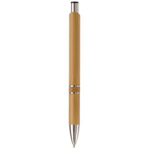 Stylo bille en bambou avec pointe et clip métal. Le stylo est livré avec une cartouche d'encre noire.