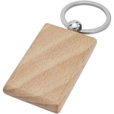 Rechteckiger Schlüsselanhänger aus Buchenholz, geliefert in einem braunen Umschlag aus recycletem Kraft-Papier. Die Größe des Schlüsselanhängers beträgt 5,5 x 3,5 cm. Hergestellt für Lasergravur. 