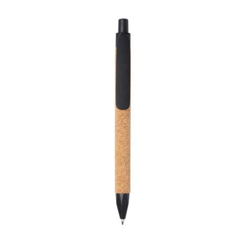 Stylo à bille recyclé en fibre de paille de blé et en liège. Encre bleue Dokumental® de fabrication allemande pour +/- 1200m d’écriture et bille en carbure de tungstène assurant une écriture régulière.