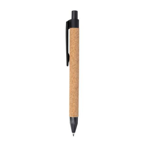 Stylo à bille recyclé en fibre de paille de blé et en liège. Encre bleue Dokumental® de fabrication allemande pour +/- 1200m d’écriture et bille en carbure de tungstène assurant une écriture régulière.