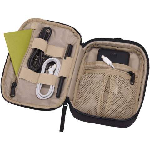 The Case Logic Invigo accessories bag has space for cables, earbuds, adapters, and other personal items. It is great to use in a larger bag or on its own. This bag is made with a 100% recycled 600D polyester exterior and 150D polyester lining. Featuring multiple pockets and elastic loops to store passport, pens, chargers, and much more.