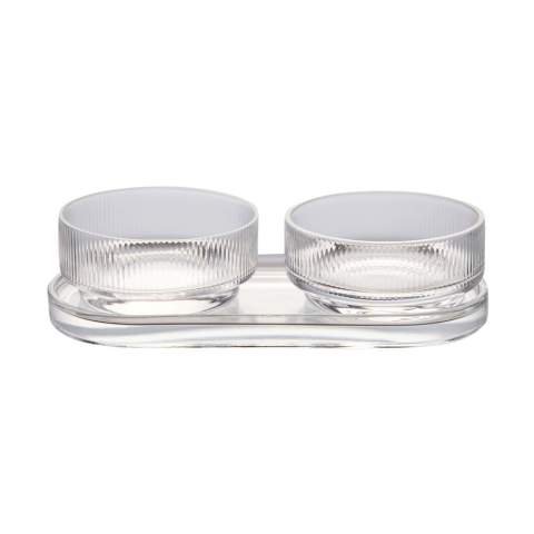 A tapas set with timeless design and classic, clean lines. Perfect for any occasion where you want to serve small dishes, snacks, or other sides with style and elegance. The set includes two bowls and a tray, which can be used together or separately. Made from soda-lime glass. The bowls hold 250 ml. Dishwasher safe.