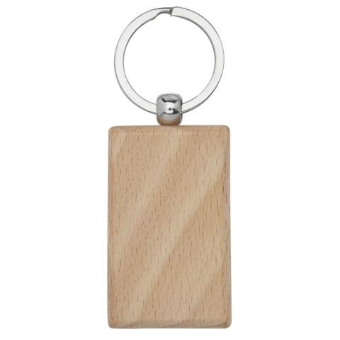 Porte-clés rectangulaire en bois de hêtre, livré dans une enveloppe en papier recyclé kraft brun. Les dimensions du porte-clés sont de 5,5 x 3,5 cm. Peut être gravé. 