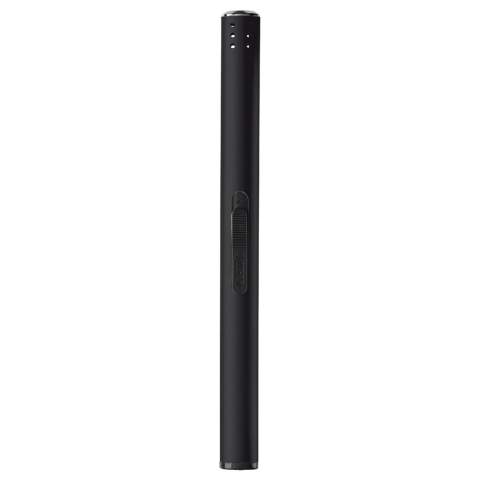 Long and slim candle lighter, made of aluminum. Push button on the side. 