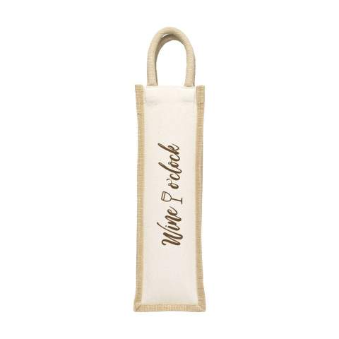 WoW! Stevige wijntas met draaglussen van jute en organisch canvas. OEKO-TEX® gecertificeerd. Deze wijngeschenkverpakking biedt ruimte aan één fles wijn (niet inbegrepen) met een doorsnede van ca. 8,5 cm..