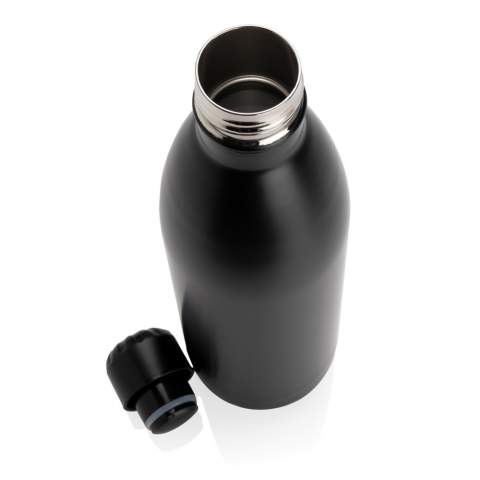 Bouteille 1L en acier inoxydable double paroi de couleur unie. La bouteille garde les boissons froides au frais jusqu'à 15 heures et les boissons chaudes au chaud jusqu'à 5 heures. Avec une base qui s'adapte à la plupart des porte-gobelets, cette bouteille d'eau au look élégant vous permettra de vous hydrater lors de vos déplacements, où que vous soyez. Avec sa grande capacité, elle est idéale pour une excursion d'une journée.<br /><br />HoursHot: 5<br />HoursCold: 15