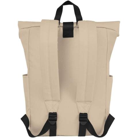 Sac à dos pratique, robuste et déperlant en polyester recyclé GRS doté d'un grand compartiment intérieur avec un compartiment pour ordinateur portable de 15,6", d'une poche frontale zippée et de 2 poches latérales. Dos rembourré, bretelles réglables et rembourrées, boucle de transport et fermeture auto-agrippante très pratique. Le sac idéal pour un usage quotidien, avec une empreinte écologique minimale.