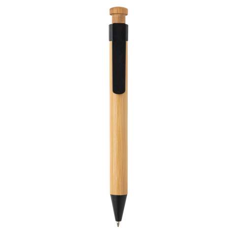 Schrijf al je notities en briljante ideeën op met deze mooie bamboe pen. Bewaar de pen altijd in je tas of notitieboek om ervoor te zorgen dat geen enkel idee verloren gaat. Gemaakt met bamboe en tarwestro. Tarwestro samenstelling van de clip is 40% tarwestro en 60% ABS. Inclusief Duitse ca. 1200m schrijflengte Dokumental® blauwe inkt vulling met TC-ball voor ultra vloeiend schrijfplezier.
