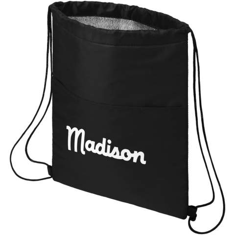 Sac isotherme doté d'une fermeture à cordon de couleur noire. Dispose d’une poche avant ouverte. Capacité de 12 canettes. Capacité de charge maximale de 5 kg.