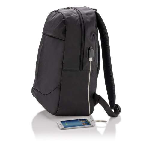 Stay connected while you’re on the go with this functional 600D polyester 15” laptop backpack with USB output. Just connect any powerbank into the usb input and charge your gear on the side USB output!<br /><br />FitsLaptopTabletSizeInches: 15.0<br />PVC free: true