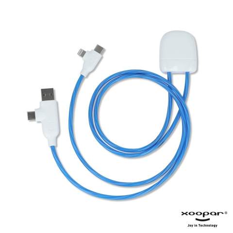 De Xoopar Light up oplaadkabel, 2x 50cm lang, biedt naadloos laden en CarPlay-functionaliteit. Dubbele in-/uitgang, tot 27W snel laden. LED-snelheid geeft laadsnelheid aan. Van gerecycled plastic.