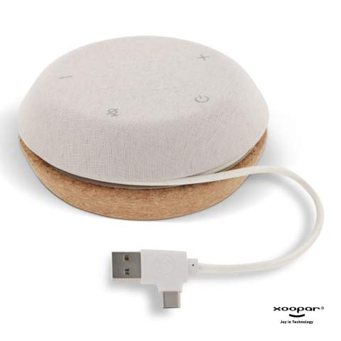 Compact portable speaker. Start a conference call anywhere. The Meetair is also great for listening to music. The hidden cable has an input adapter for USB and USB-C. The speaker has two microphones, so it can be placed anywhere. Moreover, any ambient noise is suppressed.