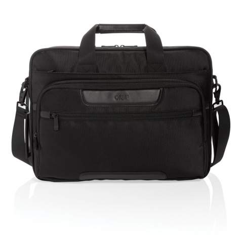 Make the daily commute a little bit easier and a lot more stylish with this laptop bag. The bag is made from durable 1680D RPET polyester fabric with rich PU details and features multiple pockets for storage and organisation. In addition to the roomy main compartment, this bag features a padded 15.6" laptop pocket and an additional zipper pocket to hold your other daily essentials. Other features of this bag include an USB output, RFID pockets, pen loops and a detachable luggage tag. Exterior:100% 1680D polyester /  Lining: Regular 210D polyester<br /><br />FitsLaptopTabletSizeInches: 15.6