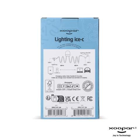 De Xoopar Light up oplaadkabel, 2x 50cm lang, biedt naadloos laden en CarPlay-functionaliteit. Dubbele in-/uitgang, tot 27W snel laden. LED-snelheid geeft laadsnelheid aan. Van gerecycled plastic.