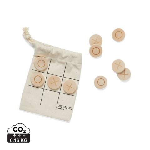 The Tic Tac Toe is a fun and simple game that suits people of all ages. The game is small and handy which makes it easy to bring with you. The goal of the game is to be the first player to get three in a row, either horizontally, vertically or diagonally. 10 pieces of game markers, 5 pieces with "X" and  5 pieces with "O". Comes in a canvas pouch with a printed game plan. The game markers are crafted from high-quality FSC®-certified pine wood, ensuring wood from responsibly managed forests.