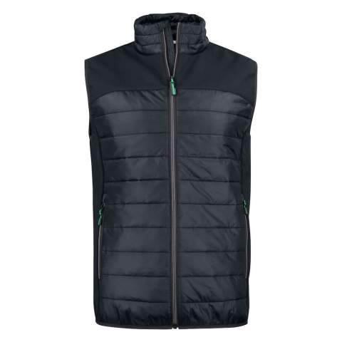 Bodywarmer uitvoering van de Expedition jas. Lichte jas in twee materialen: juk en zijpanelen in softshell en body (voor-en achterzijde) en mouwen in een ander lichtgewateerd materiaal. Trekkoord onderaan de zoom. Tweekleurige ritssluiting en zipper pullers in contrasterende kleur. Deze kunnen indien gewenst vervangen worden door één van de andere beschikbare kleuren. De wattering is geproduceerd volgens het Blue Sign systeem dat een minimum inpact op mens en omgeving doorheen het ganse productieproces garandeert.