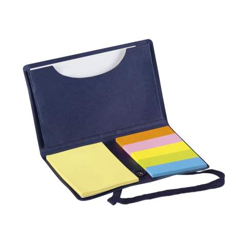 Memo set with, 25 self-adhesive memo sheets, 125 writable page markers, business card holder and elastic closure.