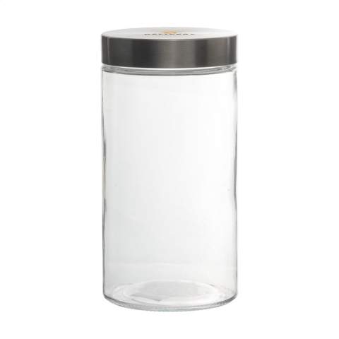 Vorratsdose aus klarem Glas. Mit Schraubdeckel aus Aluminium. Zum Aufbewahren und Frischhalten von Lebensmitteln. Nur der Glasteil ist spülmaschinenfest. Fassungsvermögen 1.500 ml. Made in Europe. Pro Stück in einer Verpackung.