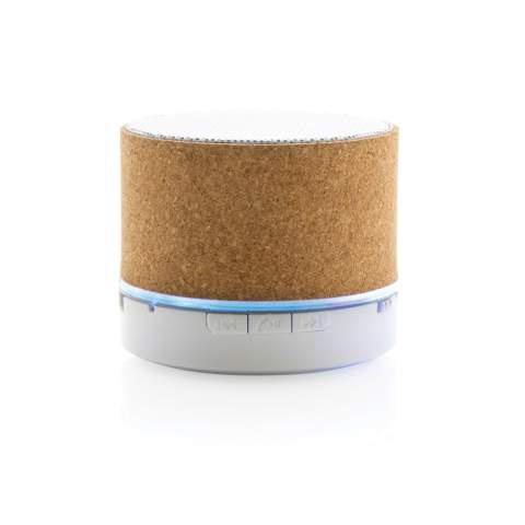 3W wireless speaker made with FSC® 100% cork casing. The speaker is equipped with a 400 mAh battery to ensure up to 3 hours of playing time and BT5.1 for smooth connection and clear sound. The speaker has an integrated light when switched on. Connection range up to 10 metres. With mic and pick up function to answer calls. Packed in FSC mix FSC® box. Including RCS certified recycled TPE charging cable. Item and accessories 100% PVC free.<br /><br />HasBluetooth: True<br />NumberOfSpeakers: 1<br />SpeakerOutputW: 3.00<br />PVC free: true