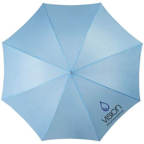 The Lisa 23" umbrella is a true bestseller. Thanks to the automatic system, the umbrella can be opened quickly. It has a metal shaft and ribs, and a wooden handle that gives the umbrella a classic look. The umbrella offers plenty of possibilities for adding a promotional message or logo. Besides this, the Lisa umbrella is available in a variety of colours or colour schemes. 