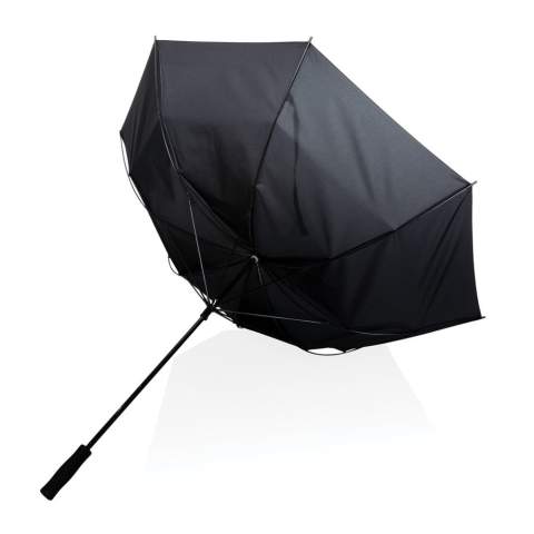 No greenwashing, but telling a true story about sustainability! This Impact umbrella is made with 190T RPET pongee with AWARE™ tracer. With AWARE™, the use of genuine recycled fabric materials and water reduction impact claims are guaranteed, by using the AWARE disruptive physical tracer and blockchain technology. Save water and use genuine recycled fabrics. With the focus on water 2% of proceeds of each Impact product sold will be donated to Water.org. The strongest rainstorm is no match for this 30 inch manual umbrella. It features a comfortable EVA grip handle and fibreglass frame and ribs for strength. Stormproof. This umbrella canopy is made of 11,8 PET bottles (500ml). Water savings are based on figures when compared to conventional fiber. This calculated indication is based on reliable LCA data as published by Textile Exchange in their Material Snapshots 2016.<br /><br />UmbrellaMechanism: Manual open/close<br />IsStormproof: true