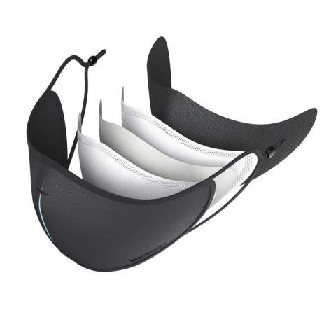This comfortable XD DESIGN face mask is made for every face. Lightweight three-layer design; The polyester front layer is treated with ViralOff®, a technology that removes 99% of the viruses in 2 hours. The middle layer contains a unique laboratory tested Hyproof® Nanofibre filter. This filter has a filtering efficiency of 95%. The inner layer is made of polyester. With three-dimensional chin structure and nose bridge for easy breathing. This set includes: 1 reusable and washable face mask, 5 reusable filters, 1 storage pouch. This device is not a medical device within the meaning of Regulation EU / 2017/745 (surgical masks) nor is it personal protective equipment within the meaning of Regulation EU / 2016/425 (filter masks type FFP2). Registered design®