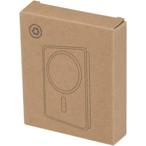 Charge smarter and faster with the compact Acrab 10.000 mAh power bank, made from recycled plastic. Enjoy up to 15W magnetic wireless charging for compatible smartphones, including iPhone 12 and newer. For other wireless charging-enabled devices without magnetic function, a metal ring sticker is included for secure alignment. The power bank also supports 20W wired Type-C fast charging, and the ability to charge two devices at once (wireless and wired), making it perfect for staying powered up on the go. A LED indicator keeps you updated on the charging/battery status.