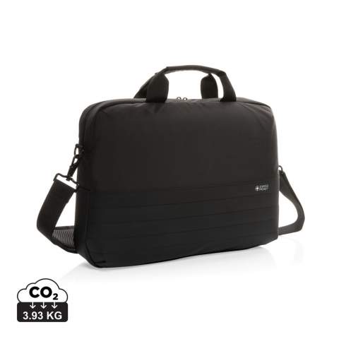This Swiss Peak AWARE™ 15.6” laptop bag offers unique style and storage for your laptop and tablet. With pockets to organise all of your tech gadgets and personal accessories. RFID pockets for your wallet and passport. Back includes zippered pocket and trolley strap. Each bag has reused 20.3 PET bottles. 2% of proceeds of each Aware™ product sold will be  donated to Water.org.<br /><br />FitsLaptopTabletSizeInches: 15.6<br />PVC free: true