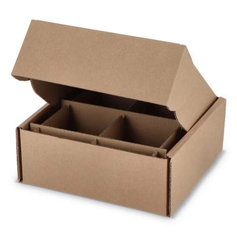 Boîte cadeau en carton pour 4 mugs. Grille incluse. Possibilité d'impression numérique sur toute la surface. Certifié FSC. Fabriqué en Europe.