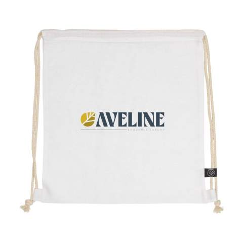 WoW! Drawstring backpack made from 80% recycled cotton and 20% recycled polyester (150 g/m²). GRS-certified. Total recycled material: 100%. Capacity approx. 7 litres.