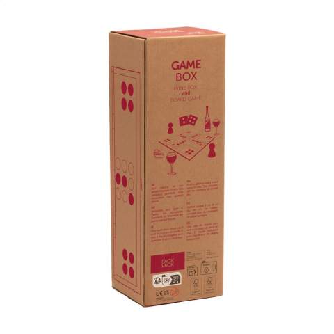 Rackpack Gamebox Ludo: a wine gift box and a board game in one. A gift box for one bottle of wine. The box fully opens to reveal a complete board game. Features coloured wooden playing pieces in a sturdy canvas storage bag. The complete gift for a successful game night. Rackpack: a wine gift box made from FSC 100% certified wood with a new second life! • suitable for one bottle of wine • pine wood • wine not included. Each item is supplied in an individual brown cardboard box.