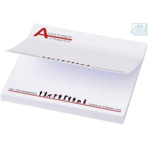 Mémo-autocollants Sticky-Mate® comprenant des feuilles auto-collantes de papier vierge de 80 g/m² en différentes couleurs. Marquage en couleurs pleines possible sur chaque feuille. Trois tailles possibles (25/50/100 feuilles).