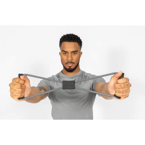 This figure 8 shape exercise band is a great fitness tool. Strengthen your muscles with this compact and convenient exercise band! Easy to carry and toss into any bag, you can take it anywhere to stay in shape. Including a manual with exercises so you can start exercising! Comes in a convenient pouch for easy carrying.