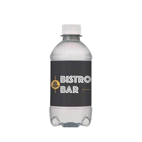 330 ml sparkling natural spring water in an R-PET bottle with screw cap.