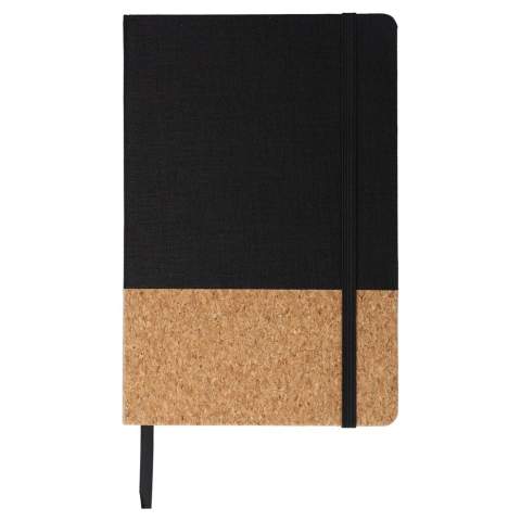 Ce carnet présente une couverture en PET et liège recyclés et 80 feuilles de papier lignées de 70 grammes certifiées FSC. Il est doté d'un élastique de fermeture et d'un ruban marque-page pour plus de commodité. Fabriqué avec du PET recyclé.