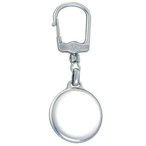 Metalen ronde sleutelhanger, mat zilver met clip. Met dubbelzijdige doming.