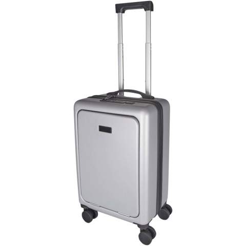 Der Rover Pro 20"-Kabinentrolley überzeugt durch sein nach vorne offenes 20"-Laptopfach und den integrierten USB-Ladeanschluss und ist damit der ideale Reisebegleiter für Geschäfts- und Freizeitreisen. Dieser Trolley besteht aus stoßfestem, GRS-zertifiziertem Recycling-Kunststoff und hochwertigem RPET-Futter. Er verfügt über ein nach vorne offenes Laptopfach mit Organisationsfächern für elektronisches Zubehör und ein TSA-Kombinationsschloss für das Hauptfach und das nach vorne offene Fach. Der Trolley ist außerdem mit 360°-Doppelrollen ausgestattet, die das Manövrieren am Flughafen erleichtern. Er kann bei den meisten Fluggesellschaften als Handgepäck mitgenommen werden.