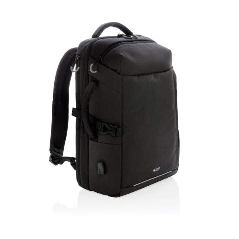 Deze handige reisrugzak is bedoeld voor korte weekendtrips. Het is ontworpen met een gewatteerd 17-inch laptopvak om uw laptop optimaal te beschermen. Deze tasheeft de capaciteit van een trolley zonder het gewicht van de wielen en het handvat, en het gebruik van een rugzak maakt u mobieler, handsfree en vereenvoudigt uw reiservaring. Laat uw wielen thuis en reis gemakkelijk. Inclusief trolleyriem, zijvak voor waterfles en USB A-uitgang. Vak met snelle toegang aan de bovenkant, voorvak met ritssluiting en RFID-beschermde vakken. Met AWARE™-tracer die het echte gebruik van gerecyclede materialen valideert. Elke tas heeft 35,5 0,5L PET-flessen hergebruikt. 2% van de opbrengst van elk verkocht Impact-product wordt gedoneerd aan Water.org.<br /><br />FitsLaptopTabletSizeInches: 17.0<br />PVC free: true