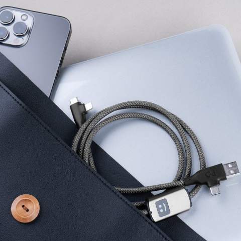 Clever aufladen! 100W für MacBooks, Laptops, Tablets, Smartphones. Cleveres Smiley-Symbol: schnelles (grünes) oder normales (weißes) Laden. Aus recyceltem Aluminium und Kunststoff für schnelles Laden und Datentransfer.