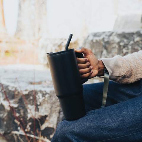 Experience the spacious yet conveniently portable embrace of our generously sized tumbler – not too big, not too small. Its comfort-grip handle and slim base make it a perfect fit for most cup holders, ensuring you stay refreshed whether you're enduring a long day of meetings, conquering a rowing class, or embarking on a trip out of town. Crafted from durable recycled stainless steel, this 900ml tumbler rises to the hydration challenge. This double-walled, vacuum-insulated tumbler comes complete with a spill secure lid, straw, and a silicone straw tip. Versatility is key, making it suitable for both hot and cold beverages. The screw-on lid boasts a dual function, offering a convenient drinking spout or the option to use a straw. We recommend handwashing for optimal care. Made with RCS (Recycled Claim Standard). RCS certification ensures a completely certified supply chain of the recycled materials. Total recycled content: 70% based on total item weight. BPA free.<br /><br />HoursHot: 5<br />HoursCold: 15