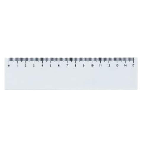 White synthetic 15cm ruler. Large print area.