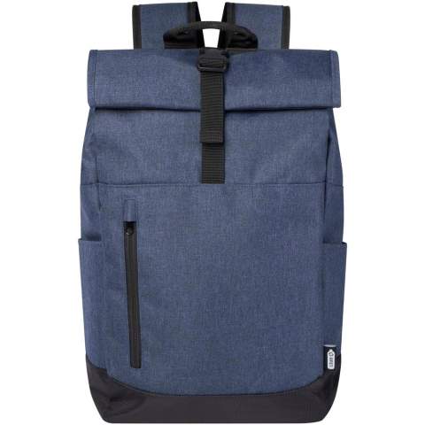 15,6" Laptop-Rucksack mit gepolstertem Laptopfach, gepolsterten verstellbaren Schultergurten, Hauptfach mit Reißverschluss mit Rolltop-Verschluss, 2 Tragegriffen und Fronttasche mit Reißverschluss.