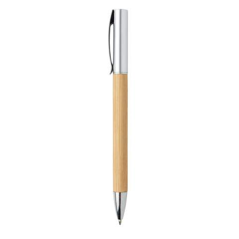 Combineer moderne stijl met uitstekend schrijfcomfort. Deze twist-action pen is gemaakt van bamboe en ABS met een matte metalen afwerking op de dop. De pen wordt geleverd met blauwe Duitse Dokumental® inkt, schrijflengte 1200 meter.
