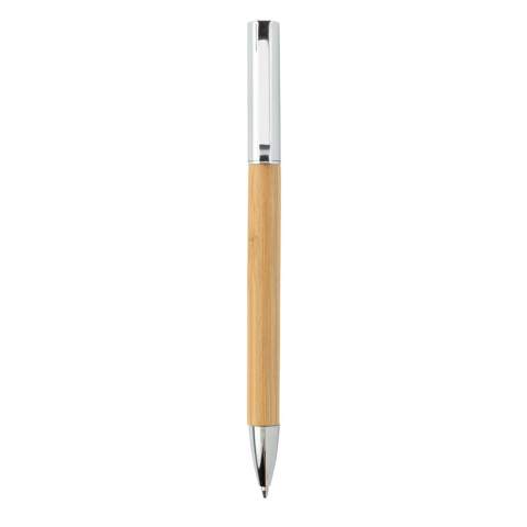Combineer moderne stijl met uitstekend schrijfcomfort. Deze twist-action pen is gemaakt van bamboe en ABS met een matte metalen afwerking op de dop. De pen wordt geleverd met blauwe Duitse Dokumental® inkt, schrijflengte 1200 meter.