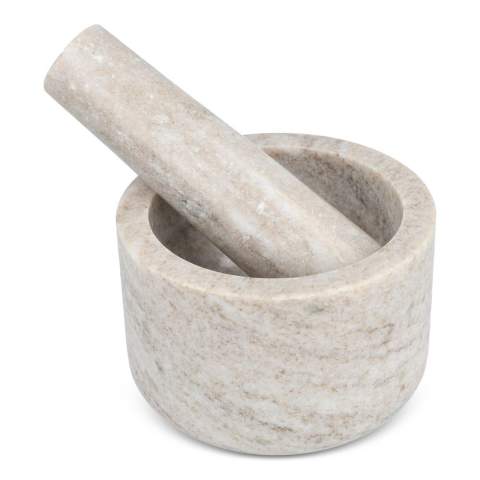 The Sagaform Sten mortar and pestle is a must-have for any kitchen. This compact, stylish tool is always within reach and ideal for everyday use. Made from durable travertine marble, this mortar and pestle guarantees long-lasting wear resistance and heat resistance. Perfect for grinding various herbs for use in soups, sauces and marinades. Thanks to its scratch-resistant finish, it will keep its good looks, even after frequent use. Presented in an elegant gift box, designed by Studio Sagaform. A perfect addition to your kitchen accessories!