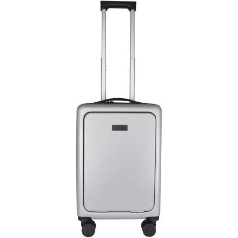 Der Rover Pro 20"-Kabinentrolley überzeugt durch sein nach vorne offenes 20"-Laptopfach und den integrierten USB-Ladeanschluss und ist damit der ideale Reisebegleiter für Geschäfts- und Freizeitreisen. Dieser Trolley besteht aus stoßfestem, GRS-zertifiziertem Recycling-Kunststoff und hochwertigem RPET-Futter. Er verfügt über ein nach vorne offenes Laptopfach mit Organisationsfächern für elektronisches Zubehör und ein TSA-Kombinationsschloss für das Hauptfach und das nach vorne offene Fach. Der Trolley ist außerdem mit 360°-Doppelrollen ausgestattet, die das Manövrieren am Flughafen erleichtern. Er kann bei den meisten Fluggesellschaften als Handgepäck mitgenommen werden.