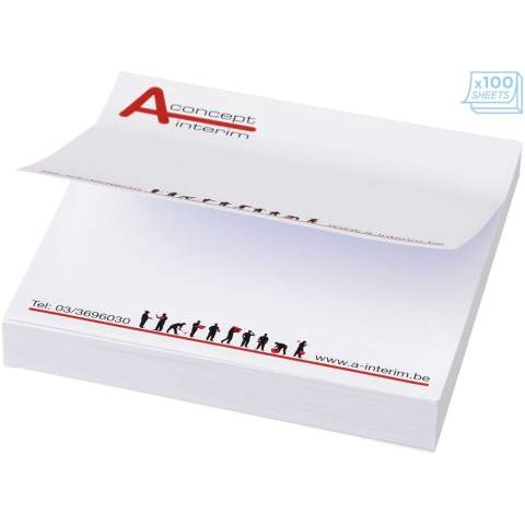 Mémo-autocollants Sticky-Mate® comprenant des feuilles auto-collantes de papier vierge de 80 g/m² en différentes couleurs. Marquage en couleurs pleines possible sur chaque feuille. Trois tailles possibles (25/50/100 feuilles).